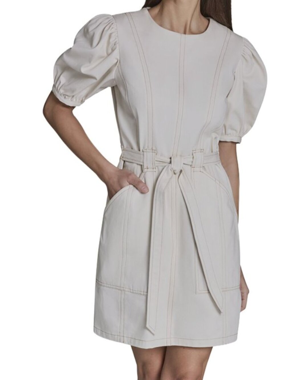 NWT BCBG A Line Denim Cream Mini Dress size 6